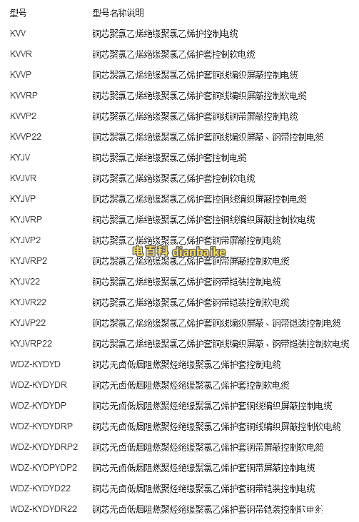 KVV電纜型號規(guī)格