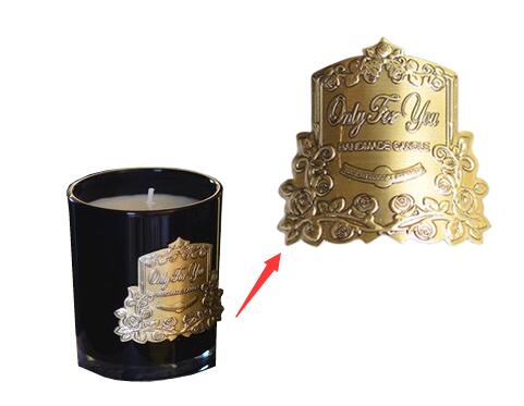 香薰蠟燭標牌玻璃瓶金屬標牌，凹凸立體LOGO香水禮盒包裝鋁